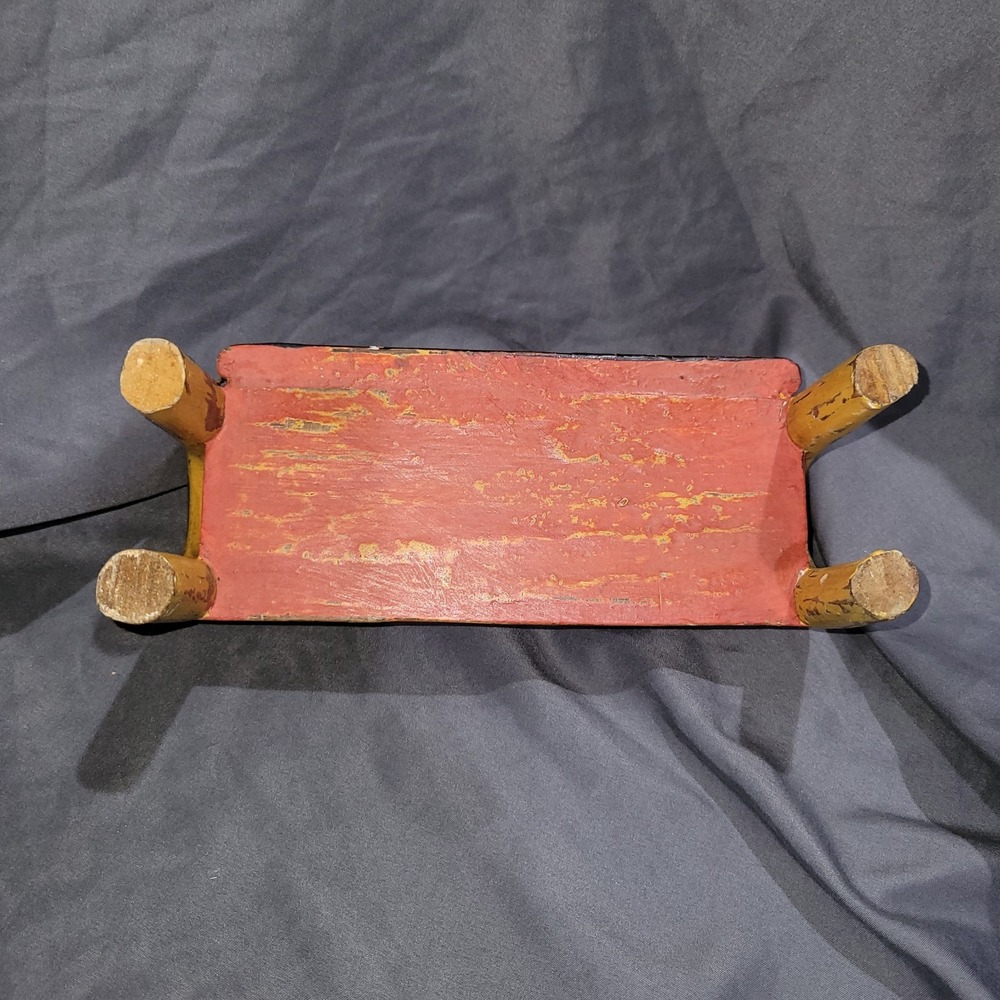 Vtg Hand Carved Folk Art Hand Painted Frog Cat Chicken Sat On A Bench Wooden - Picture 7 of 16